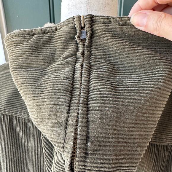 Vintage J. Crew Heavy Corduroy Sherpa Barn Jacket Sz M Olive Convertible Hood - Picture 3 of 9